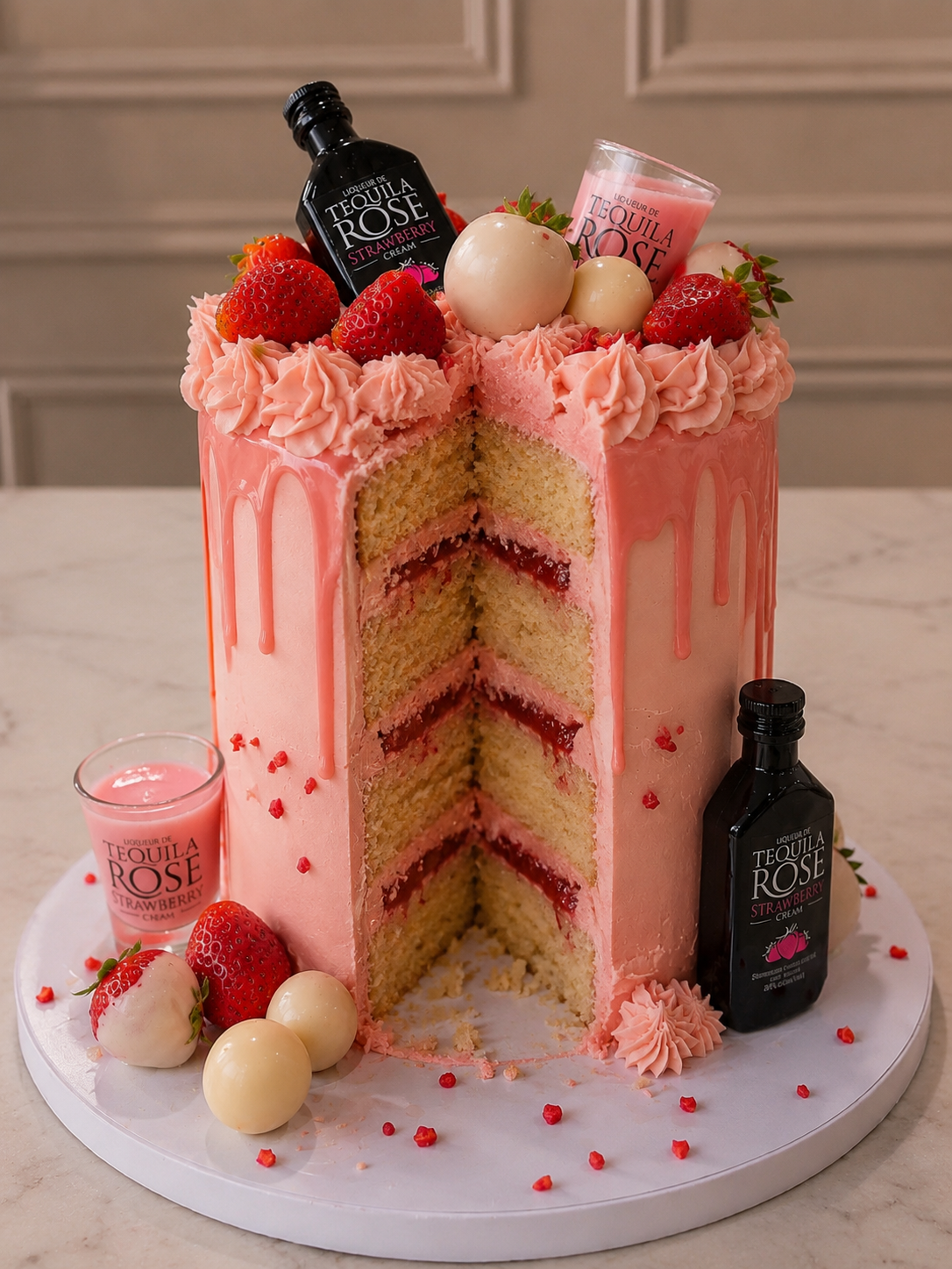 Tequila Rose Strawberry Drip Cake