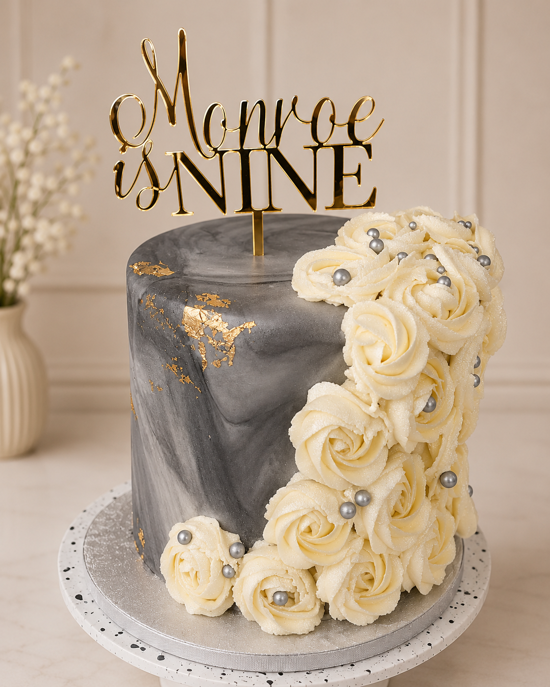Grey Marble Rose Celebration Cake